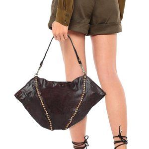 NWT Campomaggi Tulip Style Bag Dark Brown Burnished Leather Gold Studs
